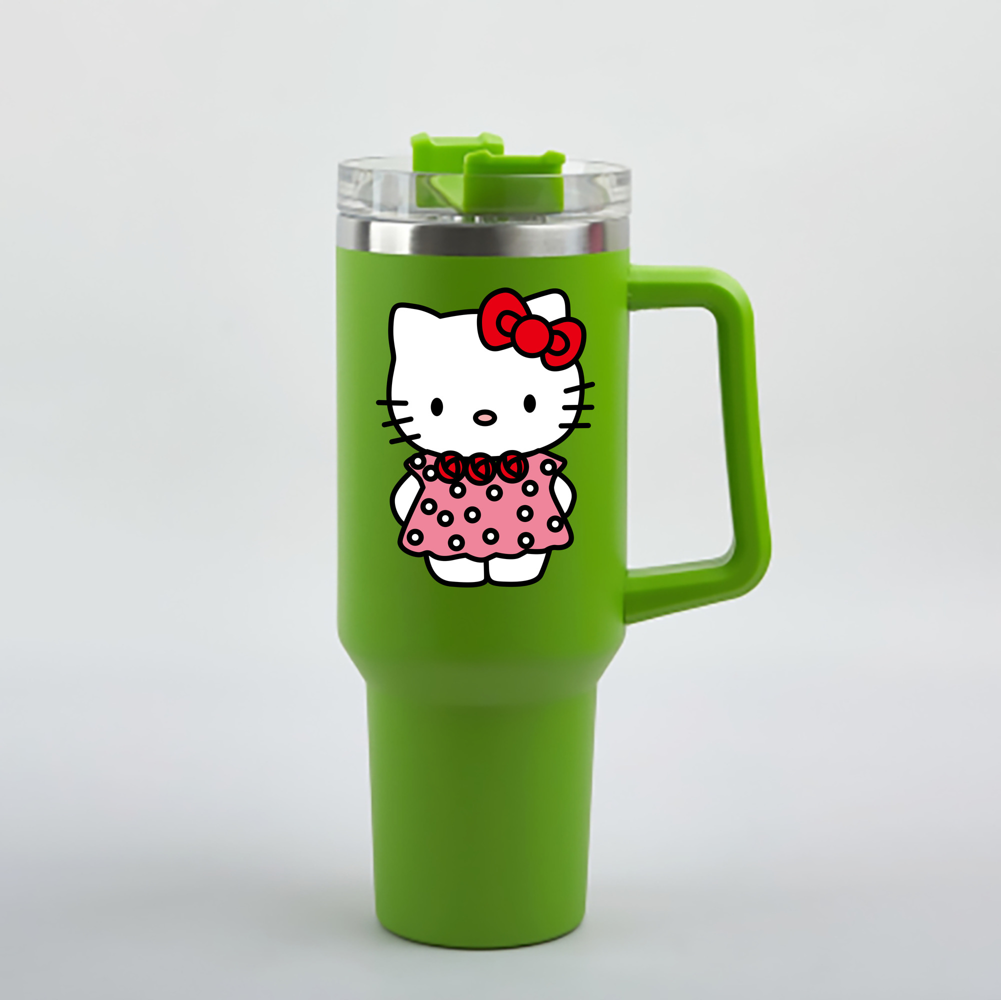 （画像用） Hello Kitty ハローキティ 1200mL車用タンブラー - クリスタルステッカー（プラスチックストロー付き）